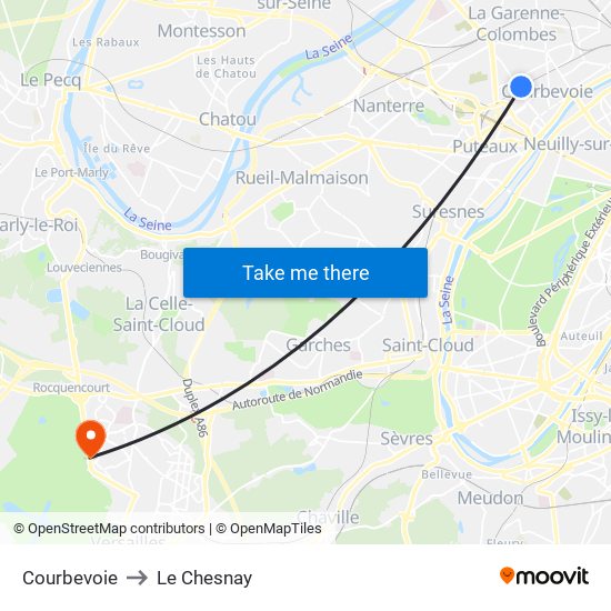 Courbevoie to Le Chesnay map