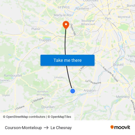 Courson-Monteloup to Le Chesnay map