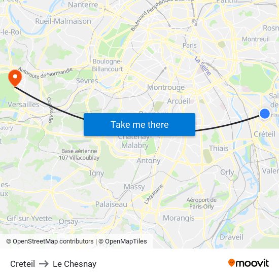 Creteil to Le Chesnay map