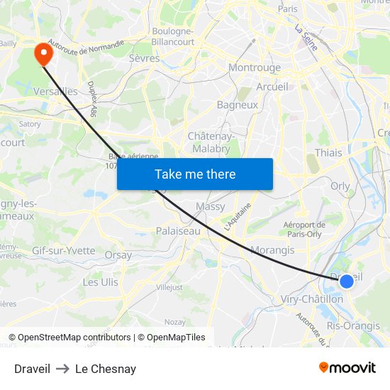 Draveil to Le Chesnay map