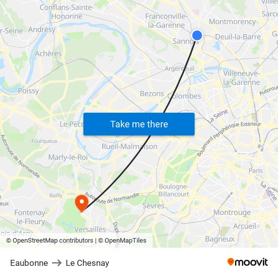 Eaubonne to Le Chesnay map