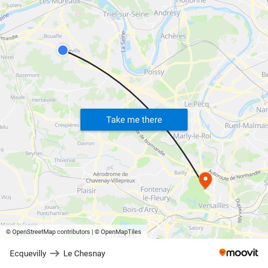 Ecquevilly to Le Chesnay map