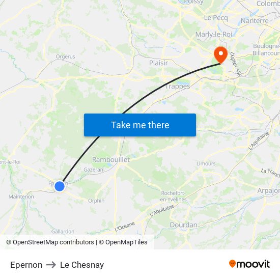 Epernon to Le Chesnay map