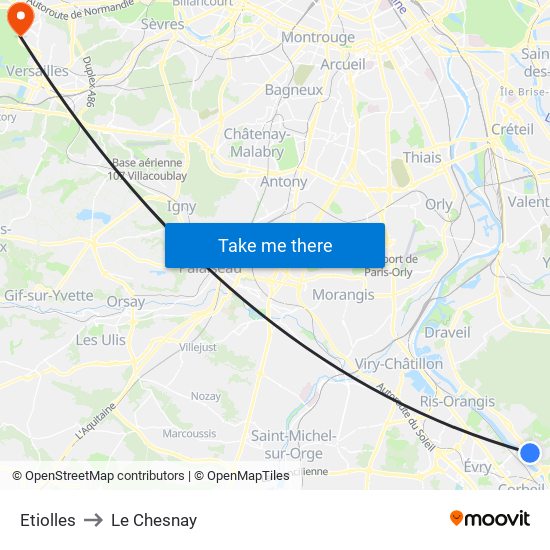 Etiolles to Le Chesnay map