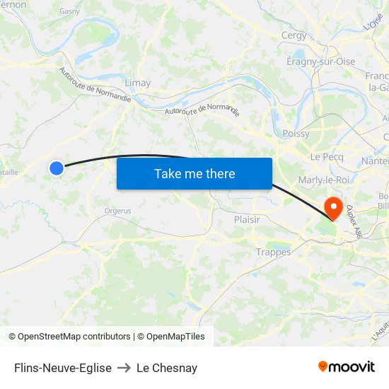 Flins-Neuve-Eglise to Le Chesnay map