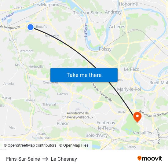 Flins-Sur-Seine to Le Chesnay map