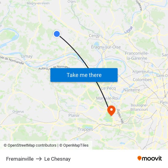 Fremainville to Le Chesnay map