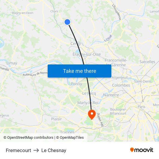 Fremecourt to Le Chesnay map