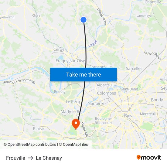 Frouville to Le Chesnay map