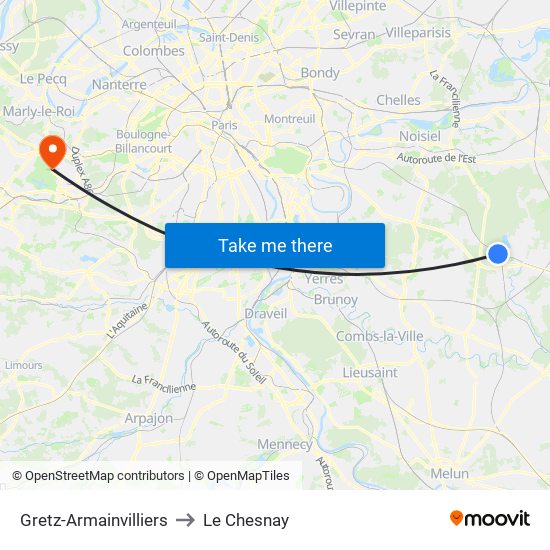 Gretz-Armainvilliers to Le Chesnay map
