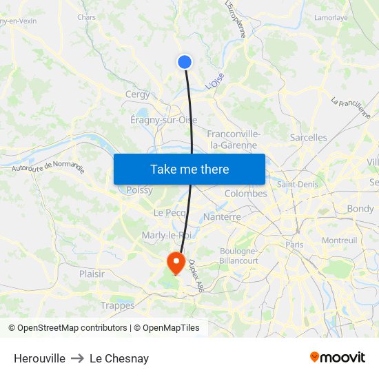 Herouville to Le Chesnay map