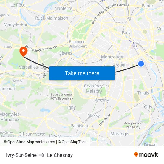 Ivry-Sur-Seine to Le Chesnay map