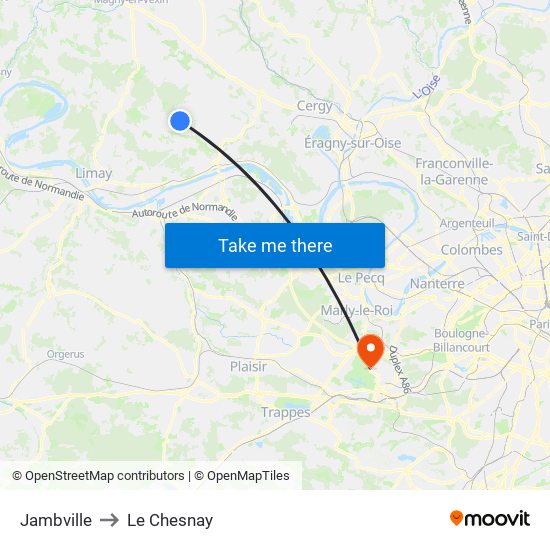Jambville to Le Chesnay map