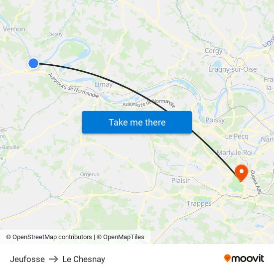 Jeufosse to Le Chesnay map