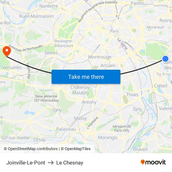 Joinville-Le-Pont to Le Chesnay map