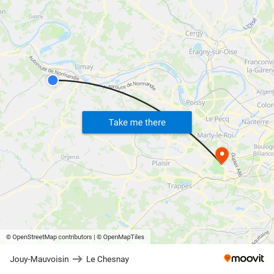 Jouy-Mauvoisin to Le Chesnay map