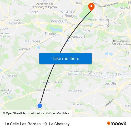 La Celle-Les-Bordes to Le Chesnay map