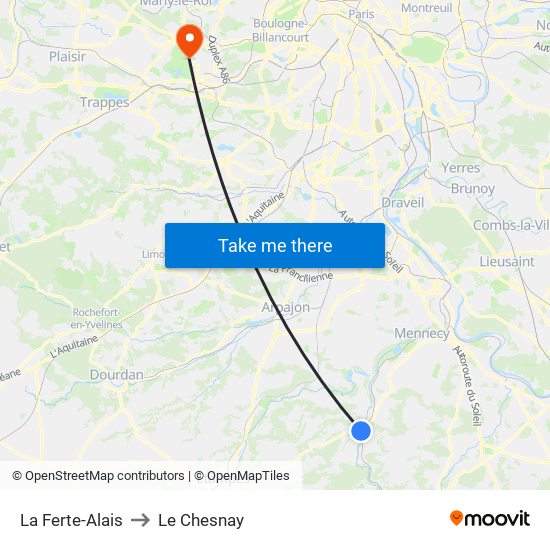 La Ferte-Alais to Le Chesnay map