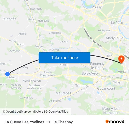 La Queue-Les-Yvelines to Le Chesnay map