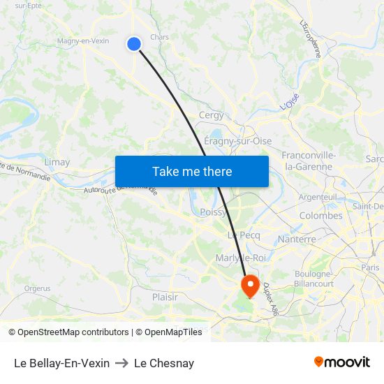 Le Bellay-En-Vexin to Le Chesnay map