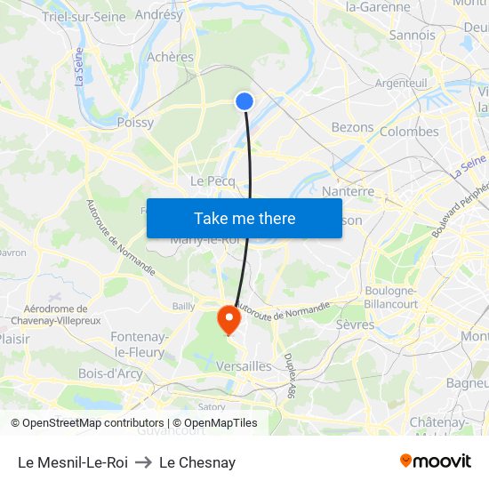 Le Mesnil-Le-Roi to Le Chesnay map