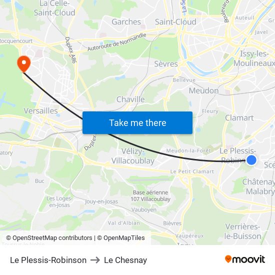 Le Plessis-Robinson to Le Chesnay map