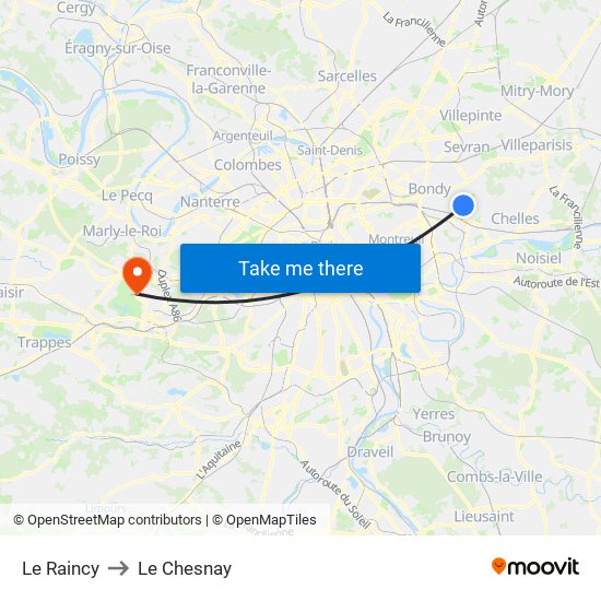 Le Raincy to Le Chesnay map