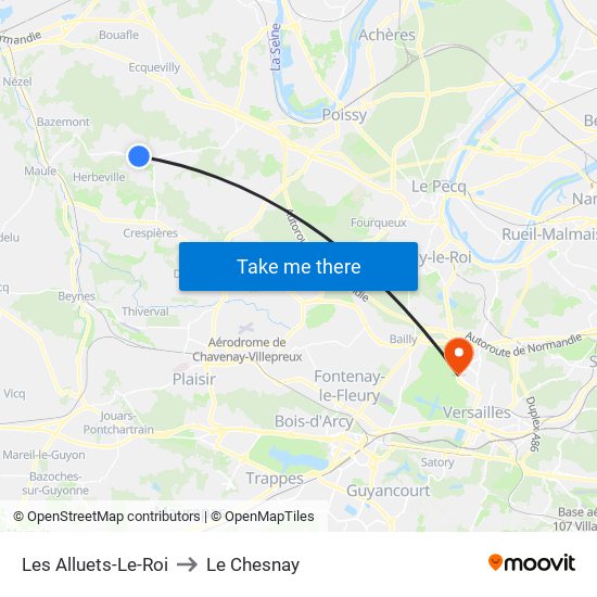 Les Alluets-Le-Roi to Le Chesnay map