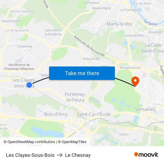 Les Clayes-Sous-Bois to Le Chesnay map