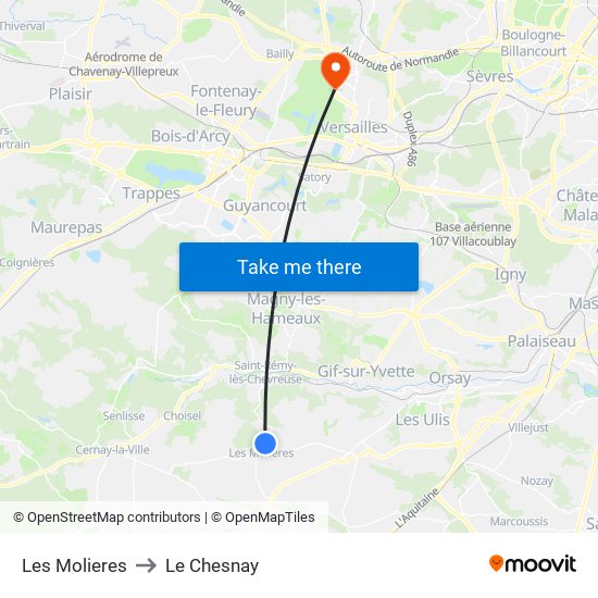 Les Molieres to Le Chesnay map