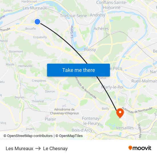 Les Mureaux to Le Chesnay map