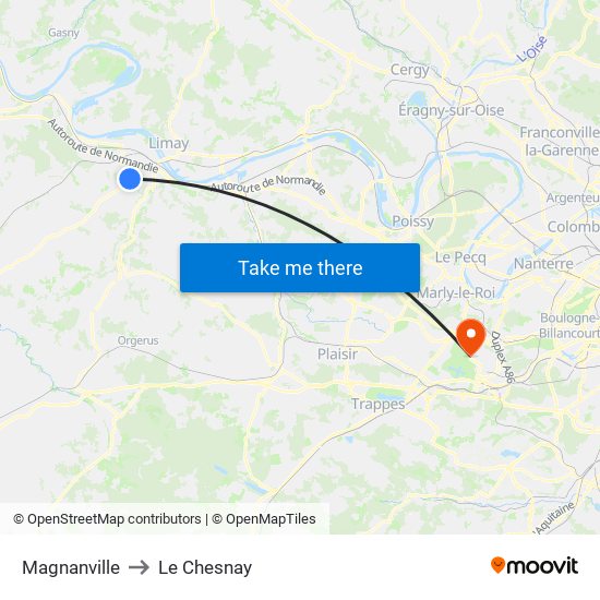 Magnanville to Le Chesnay map