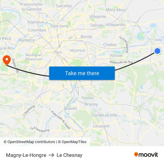 Magny-Le-Hongre to Le Chesnay map