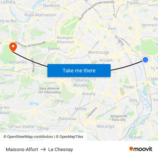 Maisons-Alfort to Le Chesnay map