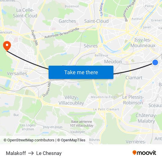 Malakoff to Le Chesnay map
