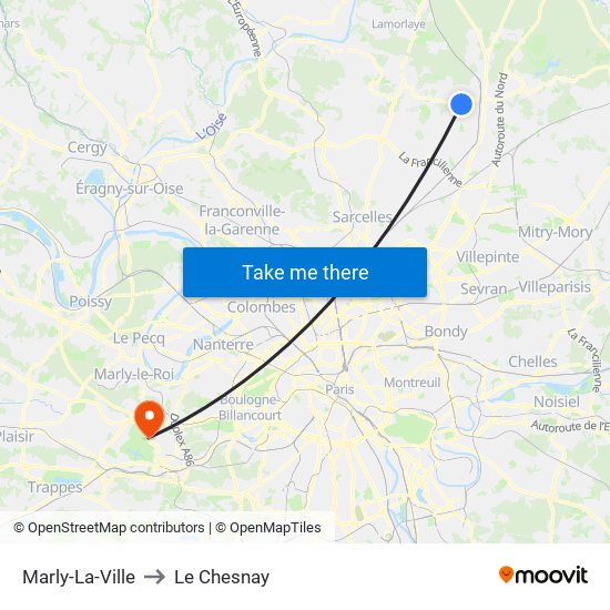 Marly-La-Ville to Le Chesnay map