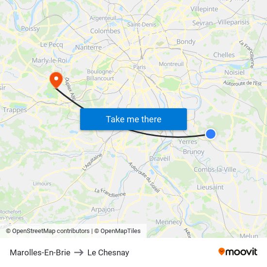Marolles-En-Brie to Le Chesnay map