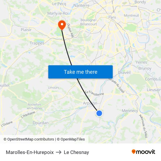 Marolles-En-Hurepoix to Le Chesnay map