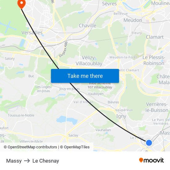 Massy to Le Chesnay map