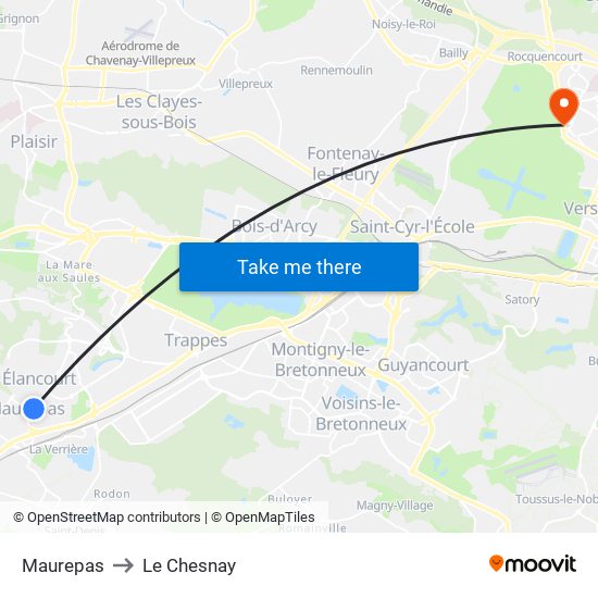 Maurepas to Le Chesnay map