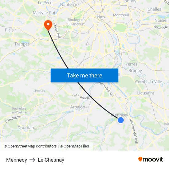 Mennecy to Le Chesnay map