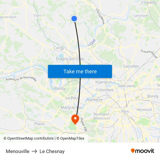 Menouville to Le Chesnay map