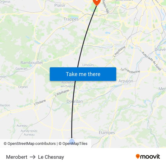 Merobert to Le Chesnay map