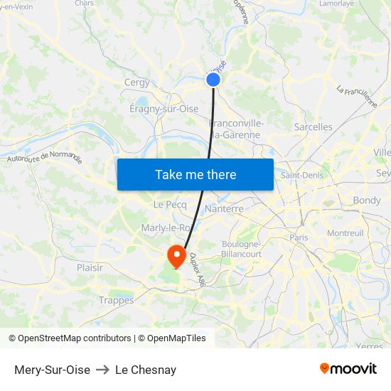 Mery-Sur-Oise to Le Chesnay map