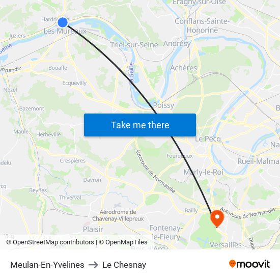 Meulan-En-Yvelines to Le Chesnay map