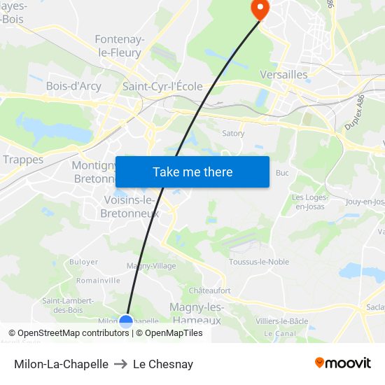 Milon-La-Chapelle to Le Chesnay map