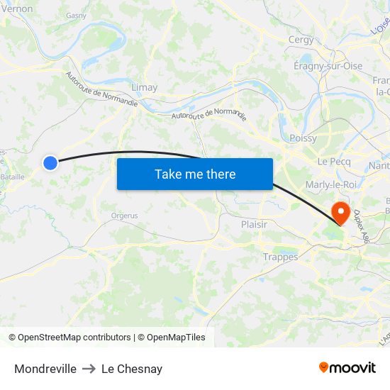 Mondreville to Le Chesnay map