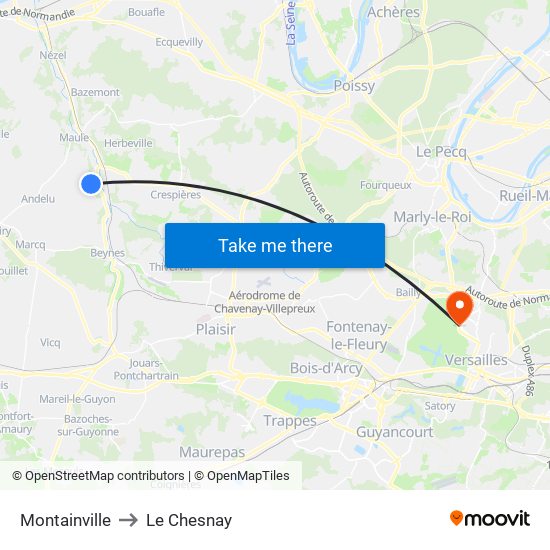 Montainville to Le Chesnay map