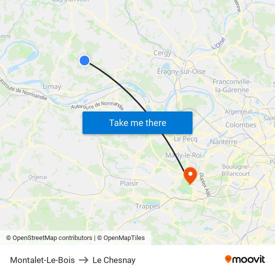 Montalet-Le-Bois to Le Chesnay map