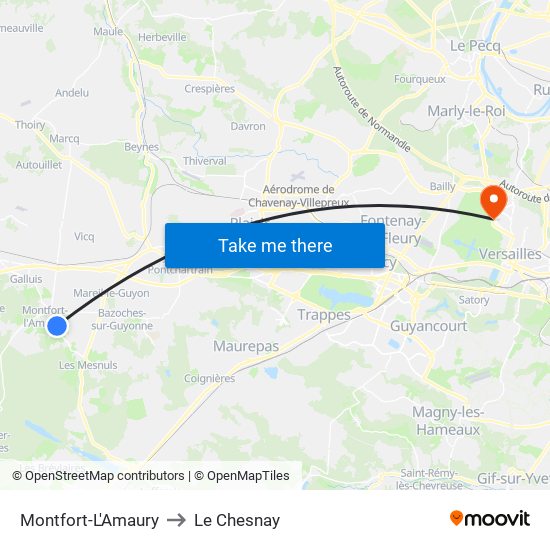 Montfort-L'Amaury to Le Chesnay map